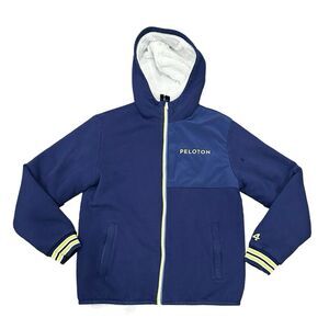PELOTON x FourLaps Sherpa Fleece Lined Full Zip High Pile Heavy Hoodie, Blue- XL